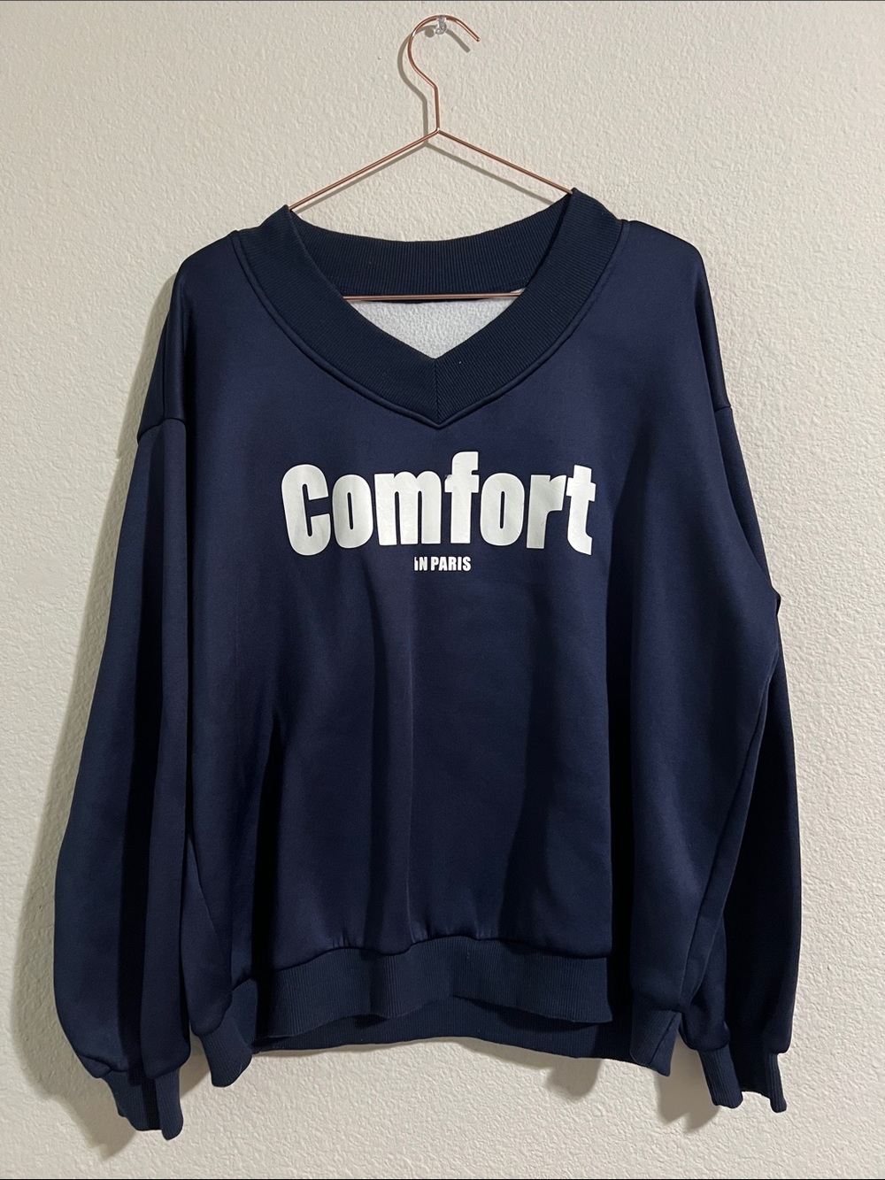 Comfort Graphic V-Neck Sweatshirt - Navy with White Logo